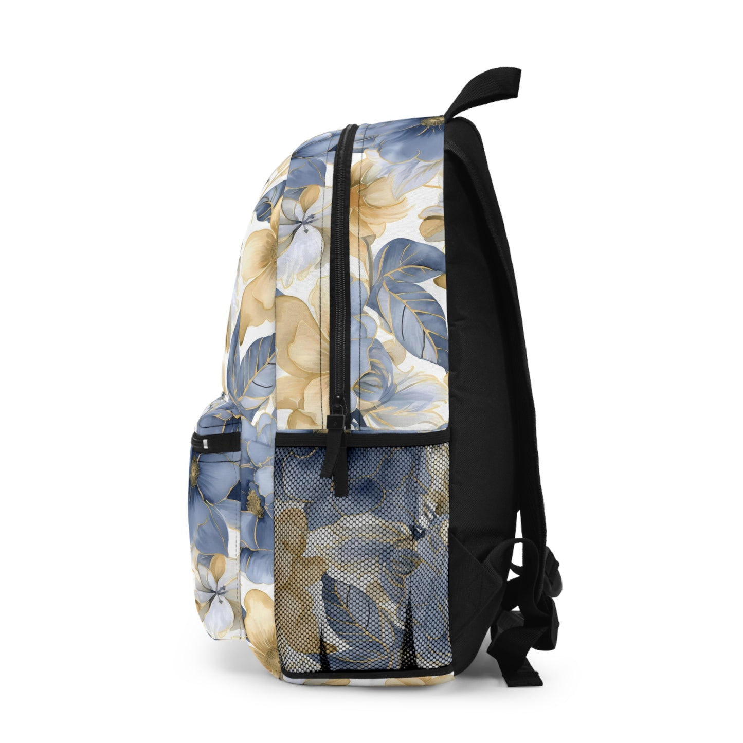 Floral Backpack, Girl's Gold and Blue Bookbag