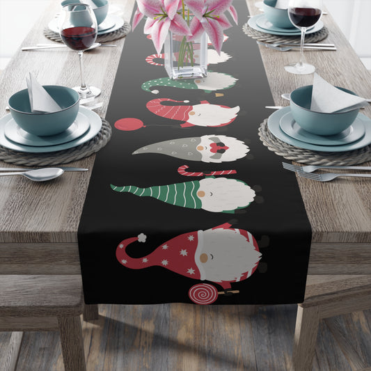 red and green christmas gnome table runner