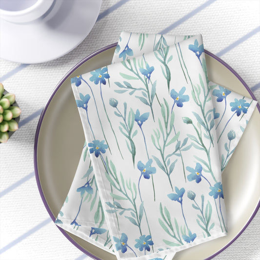 blue flower and green leaf cloth napkins