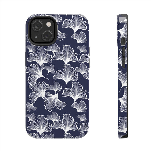 navy blue gingko leaf iphone case