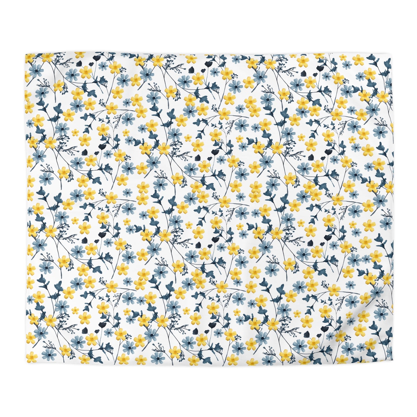 Floral Microfiber Duvet Cover / Blue and Yellow Flower Print