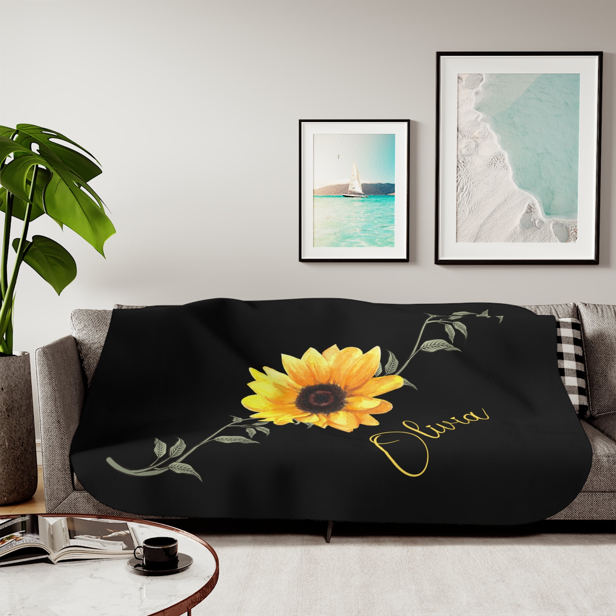 Sunflowers, Cotton Bolls, Blanket, Gift, Personalized, choose fn, 23 online sizes and 3 fabrics, Custom Made