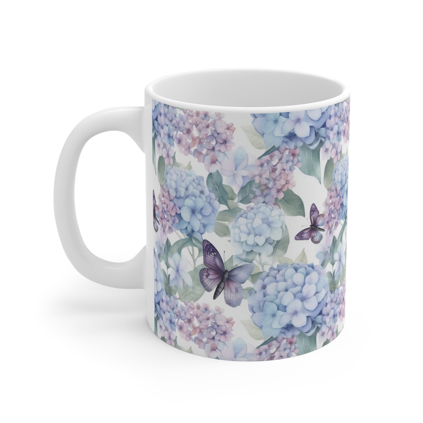 Hydrangea Coffee Mug / Purple Butterfly Mug
