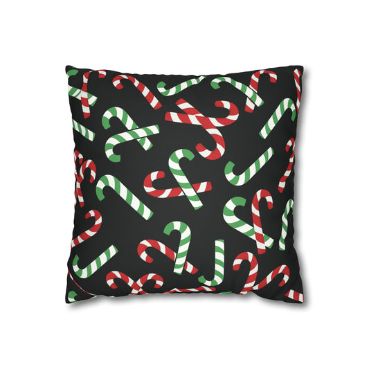 black christmas pillow case with red and green candy cane print