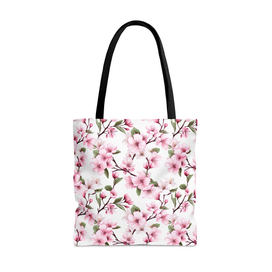 pink cherry blossom flower tote bag