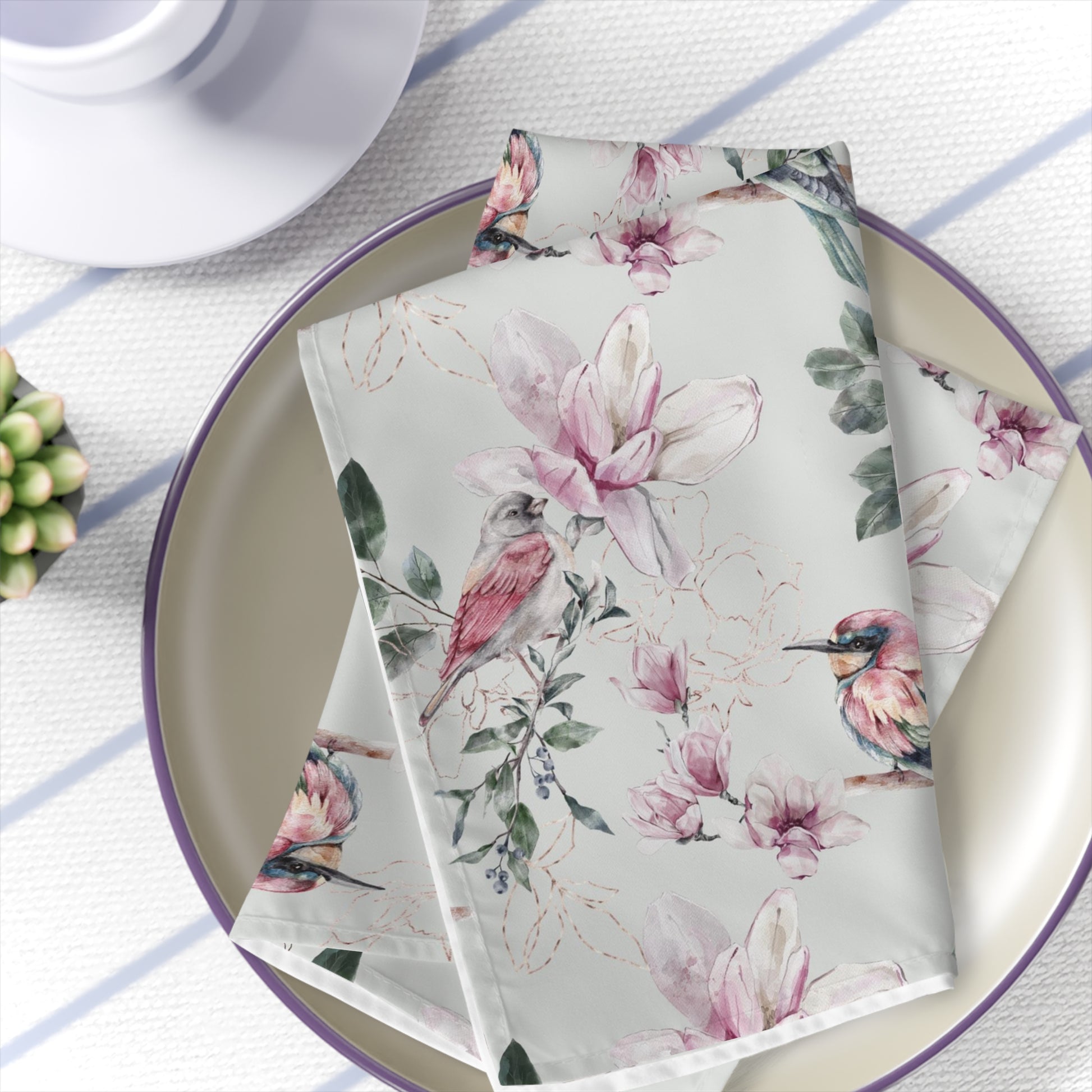 pink flower and red cardinal bird napkins