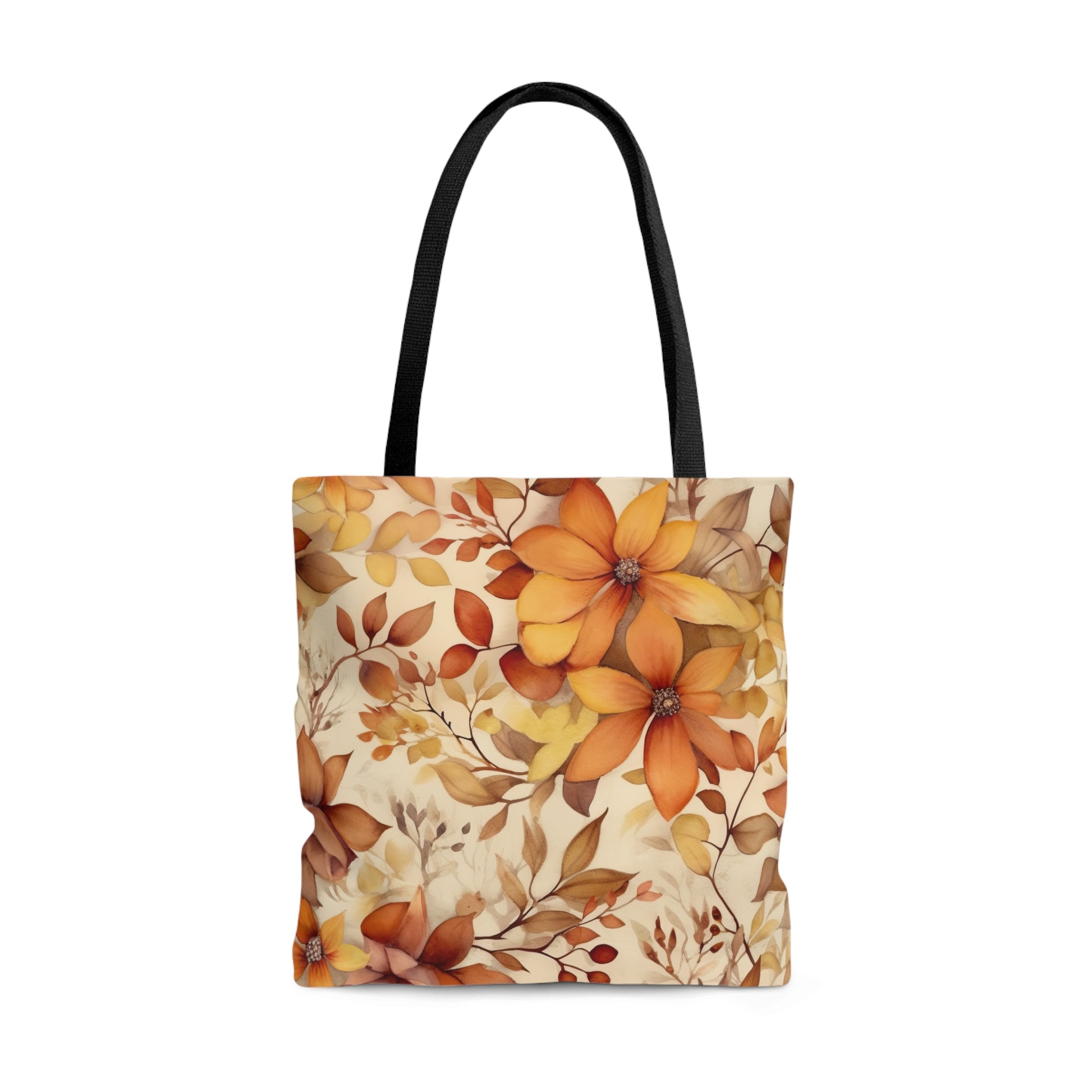 fall floral leaves tote bag in yellow, orange and red colors