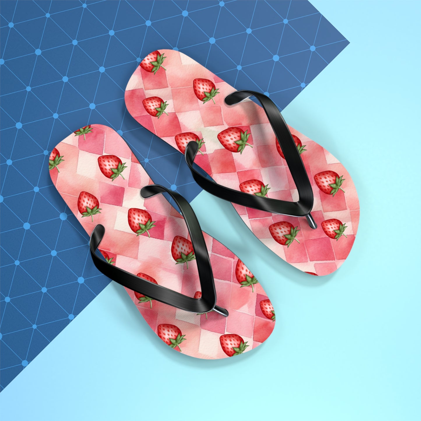 Pink Flip Flops / Watercolor Strawberry Print