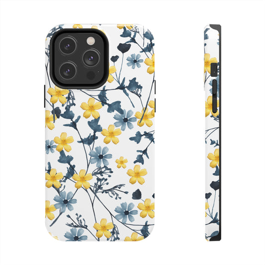 navy blue and yellow floral iphone case