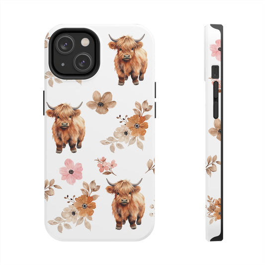 highland cow and flower iphone case