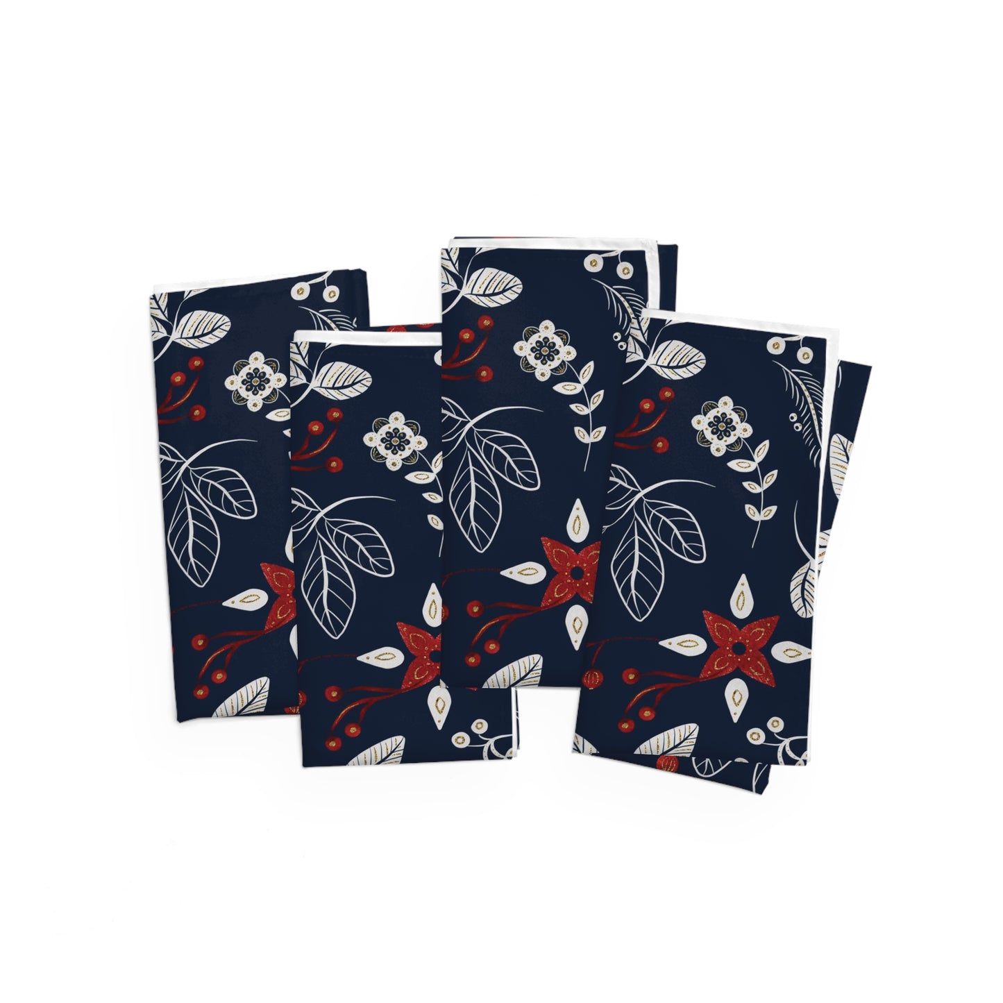 Navy Blue and Red Berry Christmas Napkins / Set of 4
