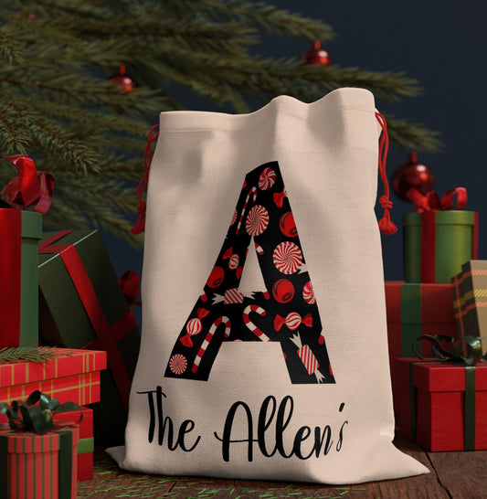 candy cane personalized gift bag or santa sack for chrismtas gift