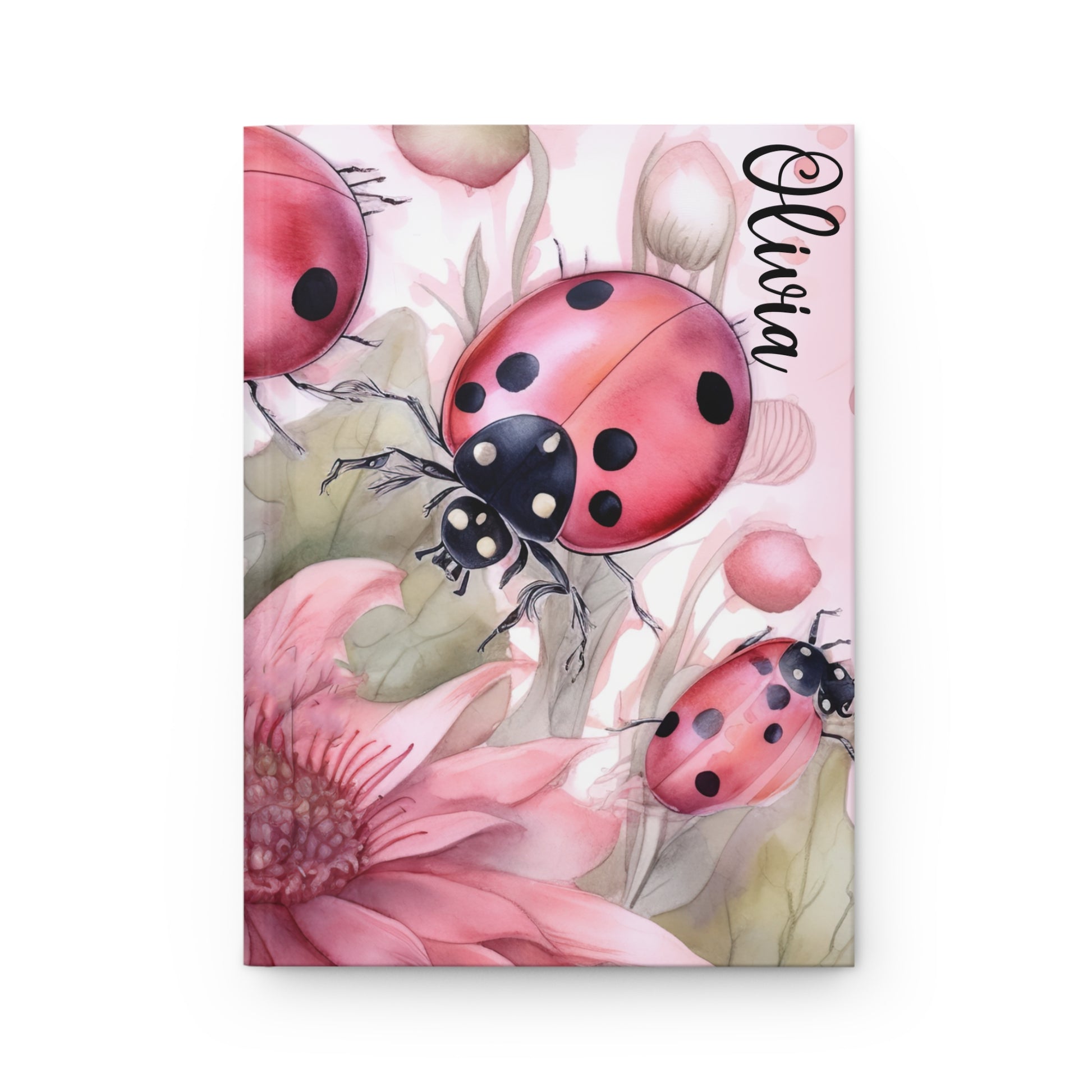 watercolor summer ladybug and flower journal personalized with name for a baby shower gift or nursery