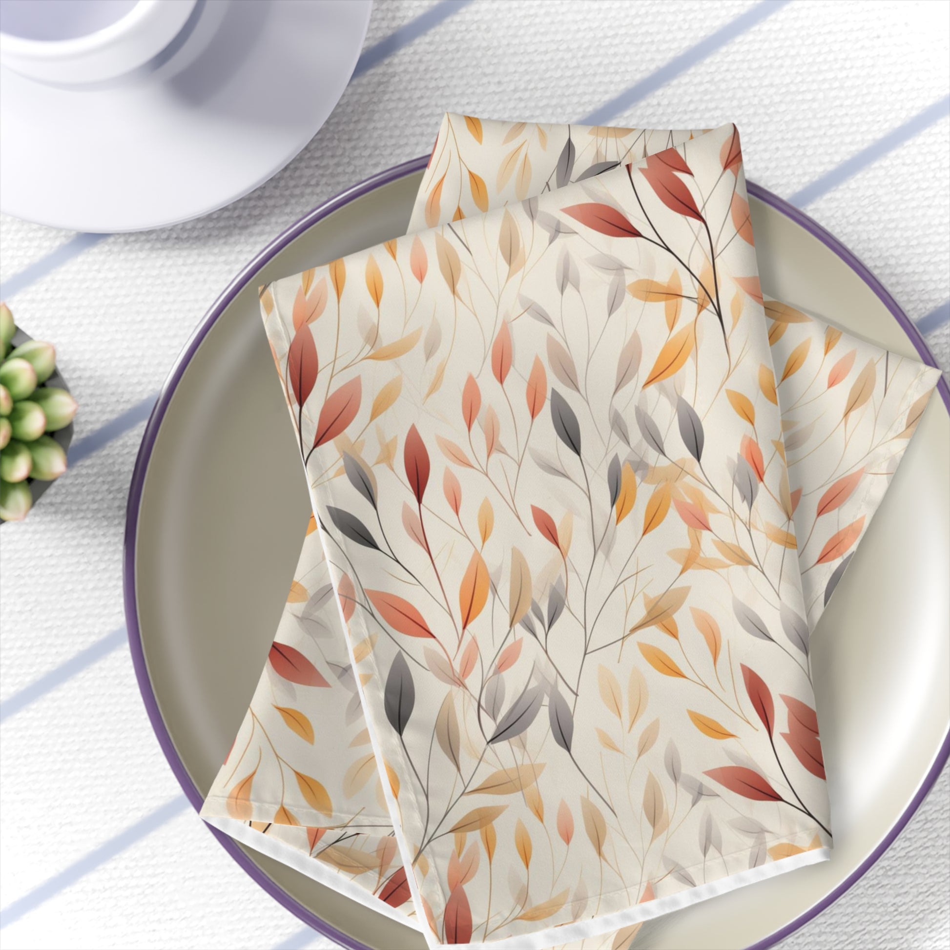fall leaves cloth napkins with red, orange, yellow and grey leaves