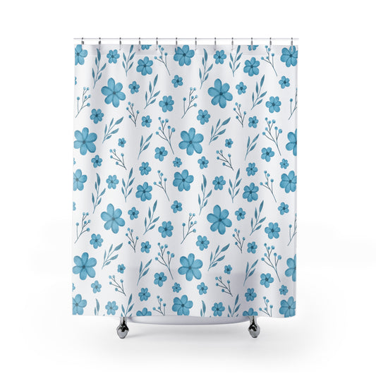Blue Boho Floral Shower Curtain