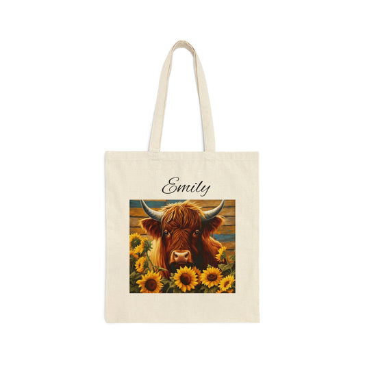 personalized highland cow tote bag
