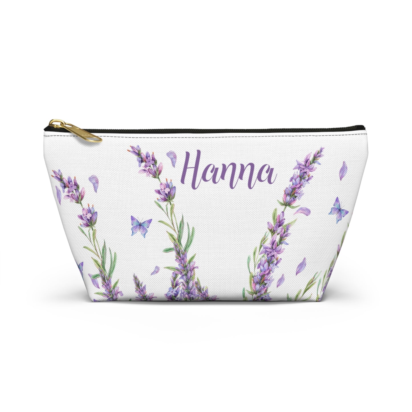personalized purple lavender and butterfly makeup bag