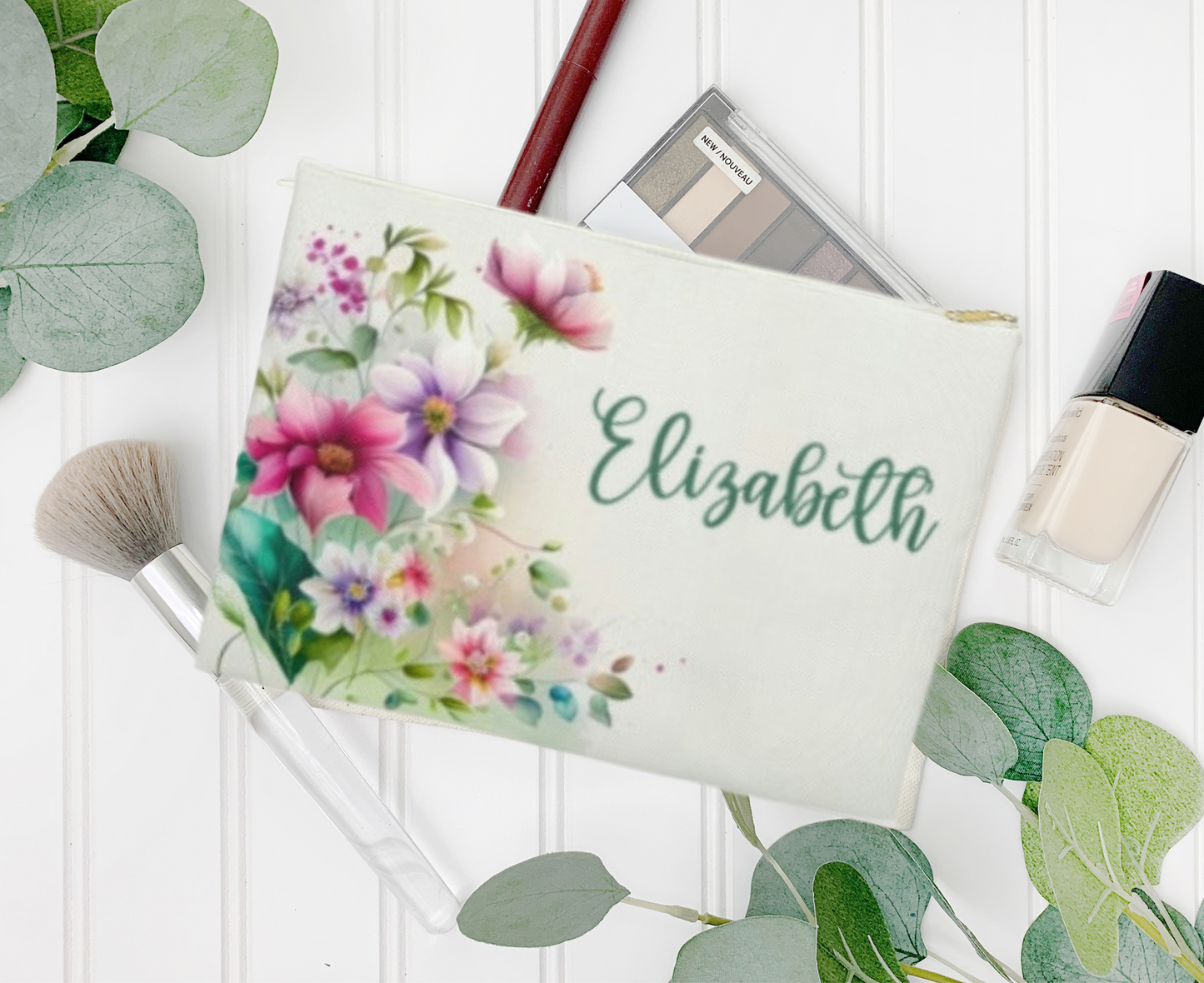 personalized summer floral makeup bag, perfect for birthday gift, mothers day gift or bridesmaid gift