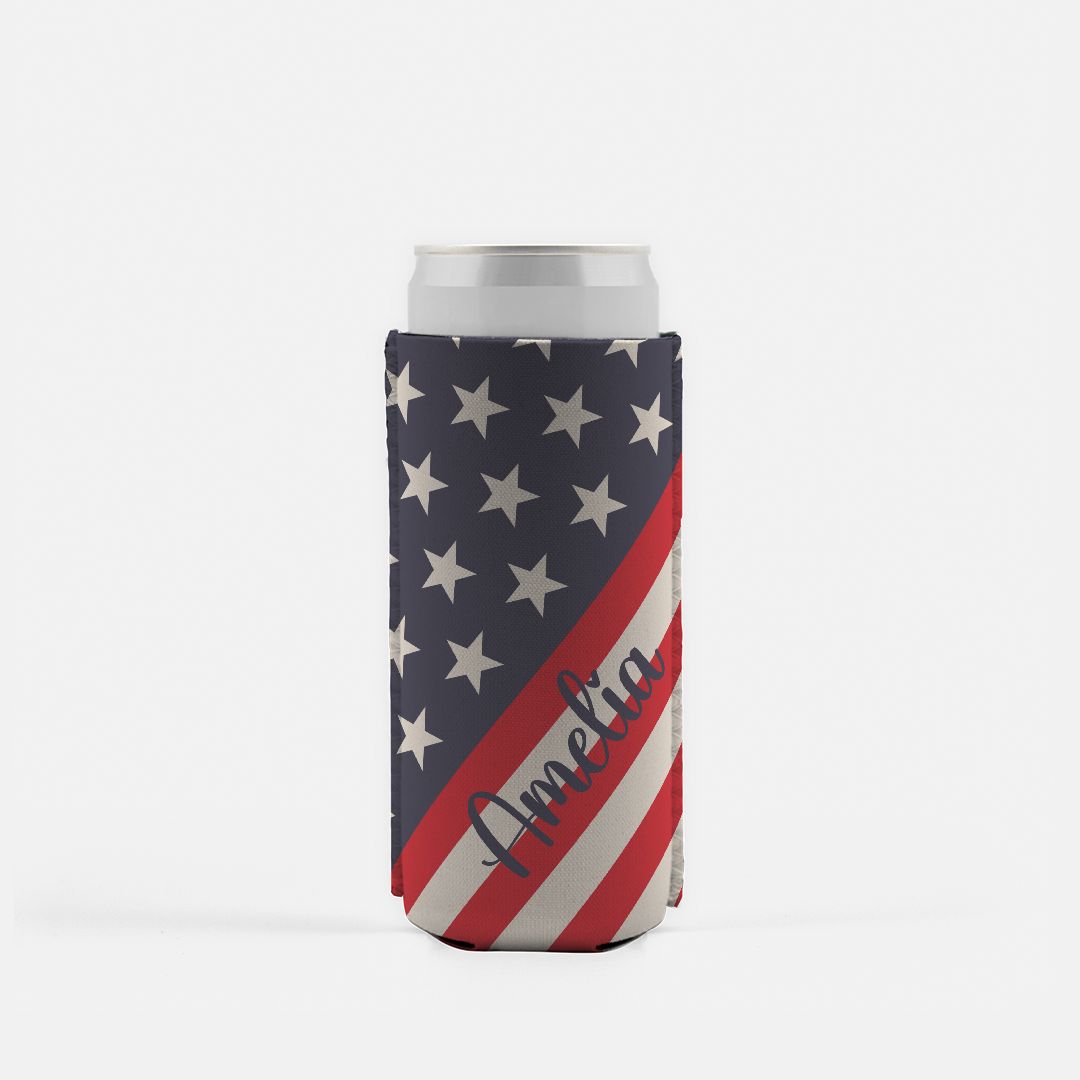 personalized name 4th of july can cooler or koozie