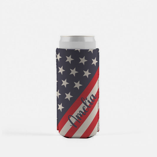 personalized name 4th of july can cooler or koozie