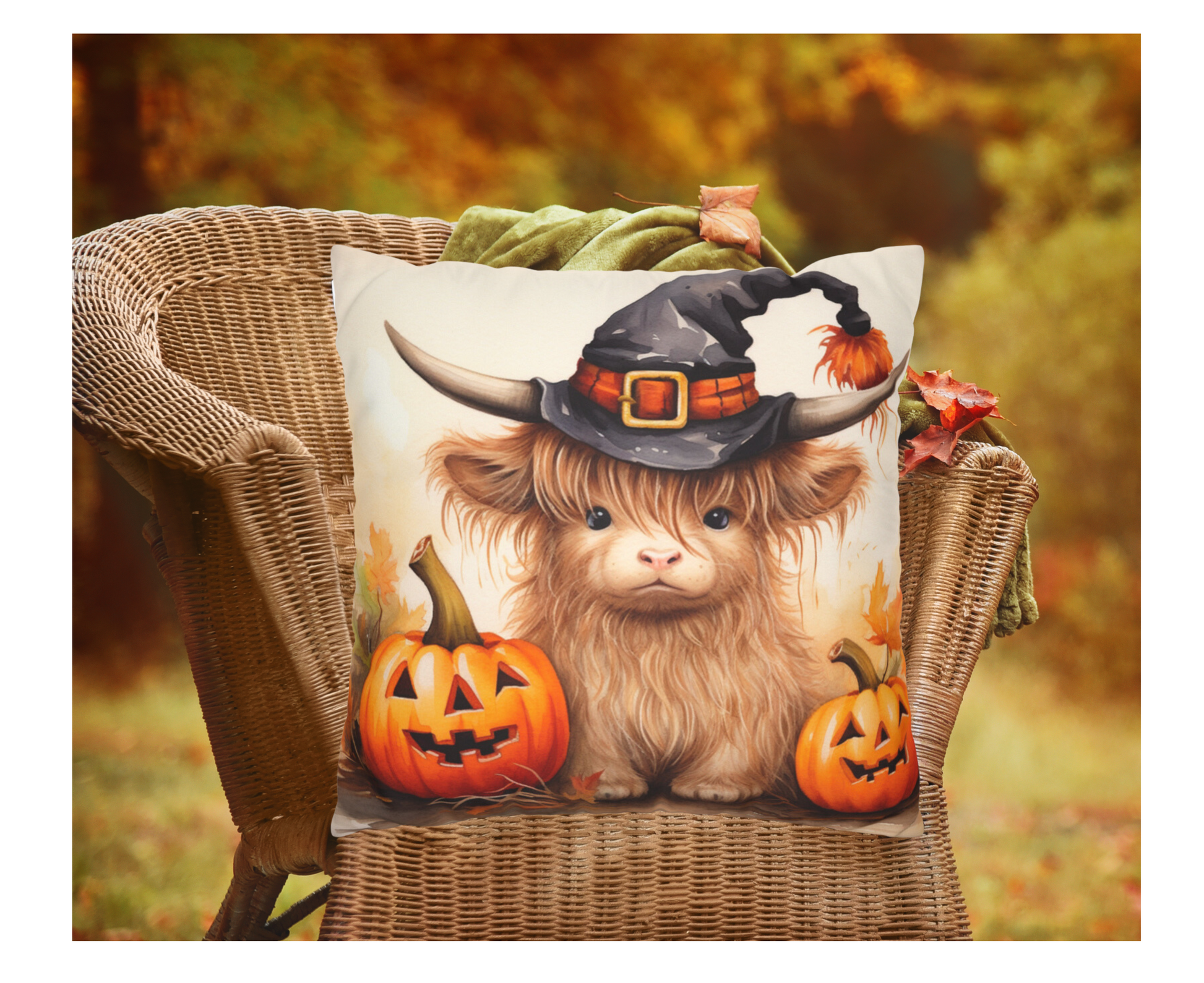 halloween pumpkin and highland cow pillow case