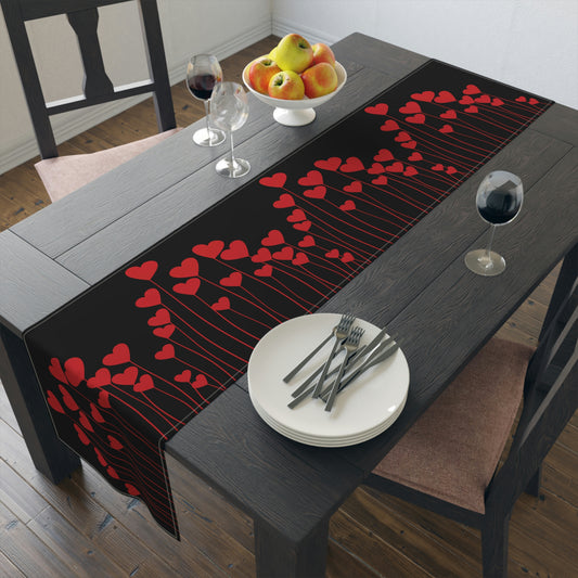 red heart valentines day table runner