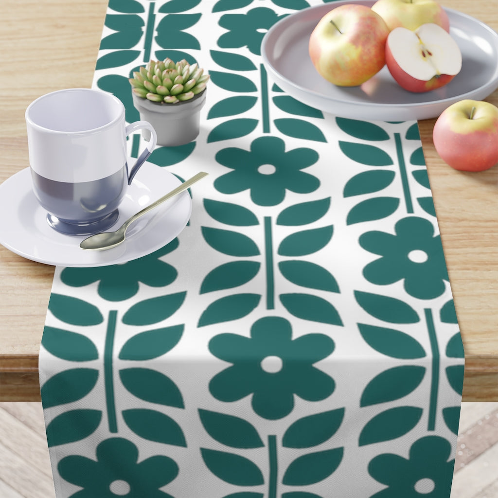 spring flower table runner with abstract flowers for a minimalist decor style