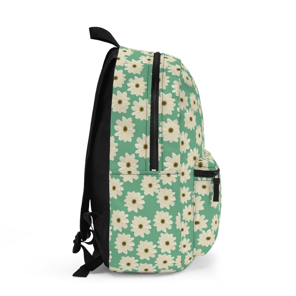 custom girls daisy backpack in green with white daisies
