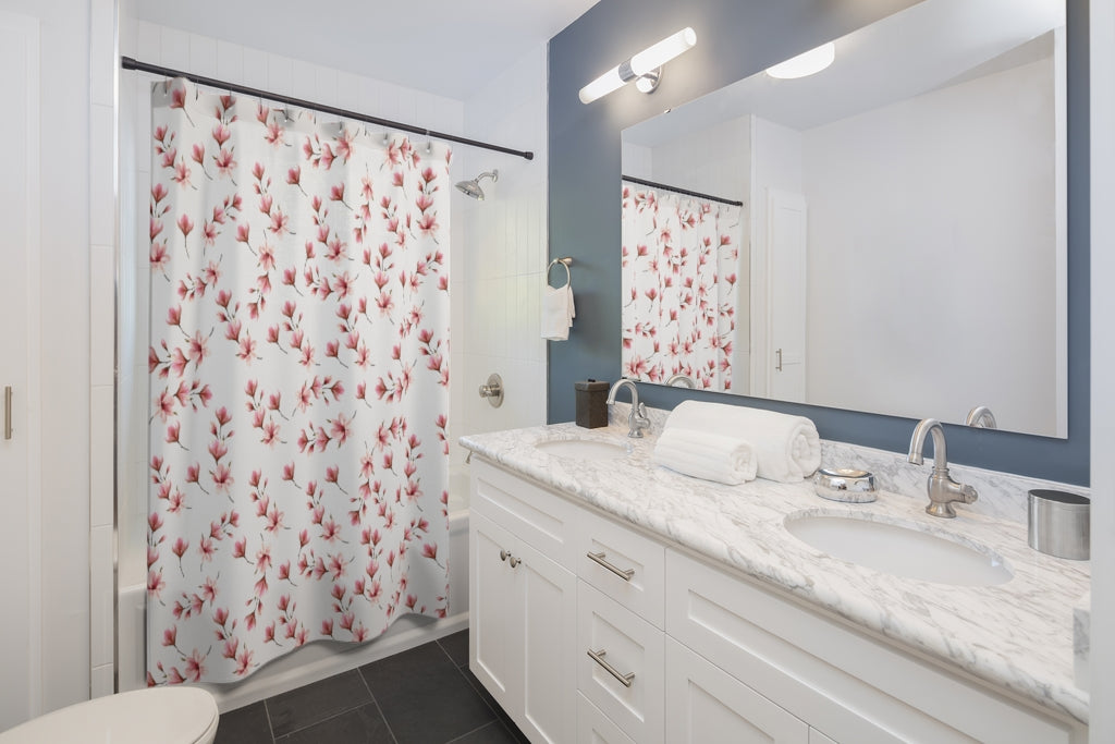Magnolia Shower Curtain / Pink Flower Bathroom Decor