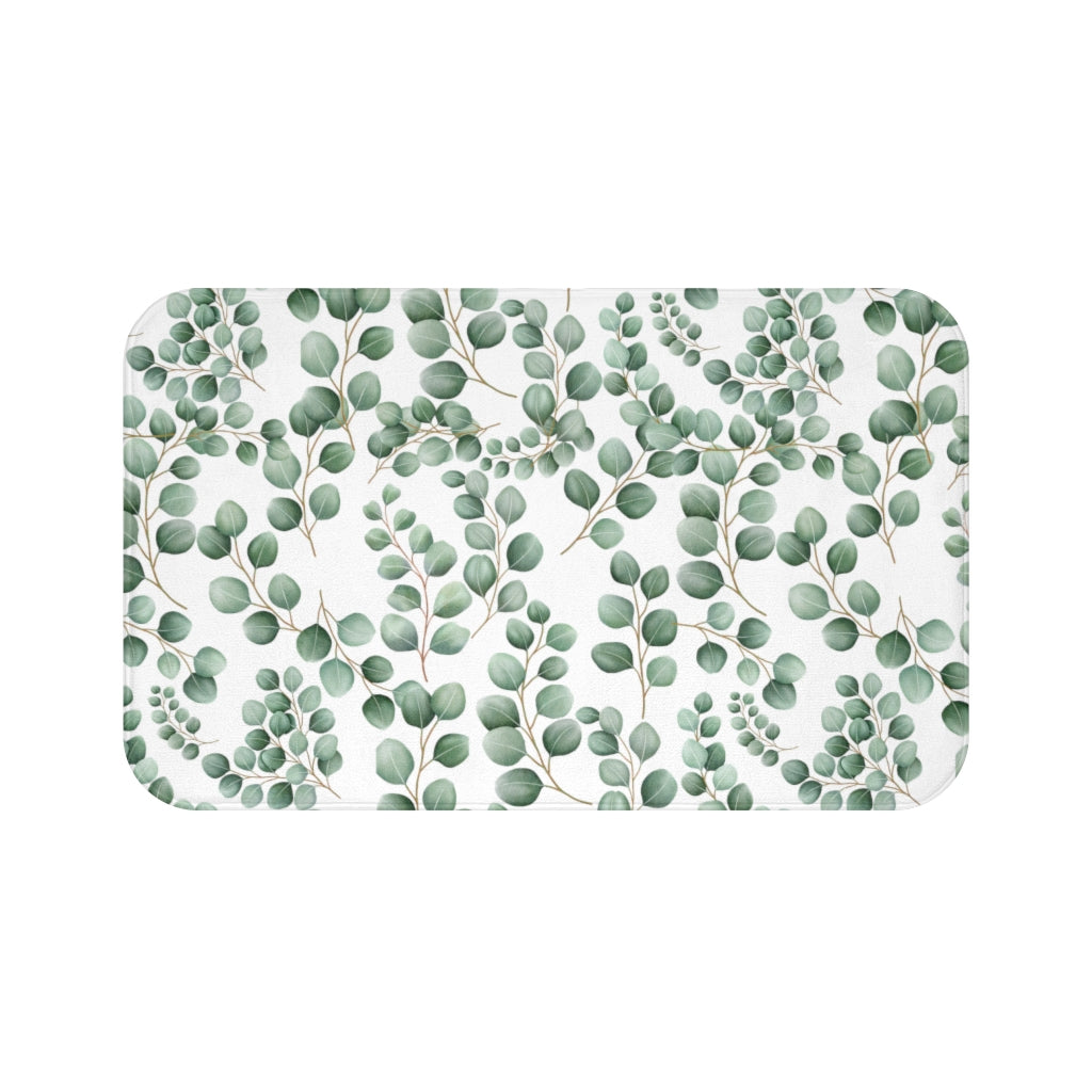Eucalyptus bath mat with green leaf pattern