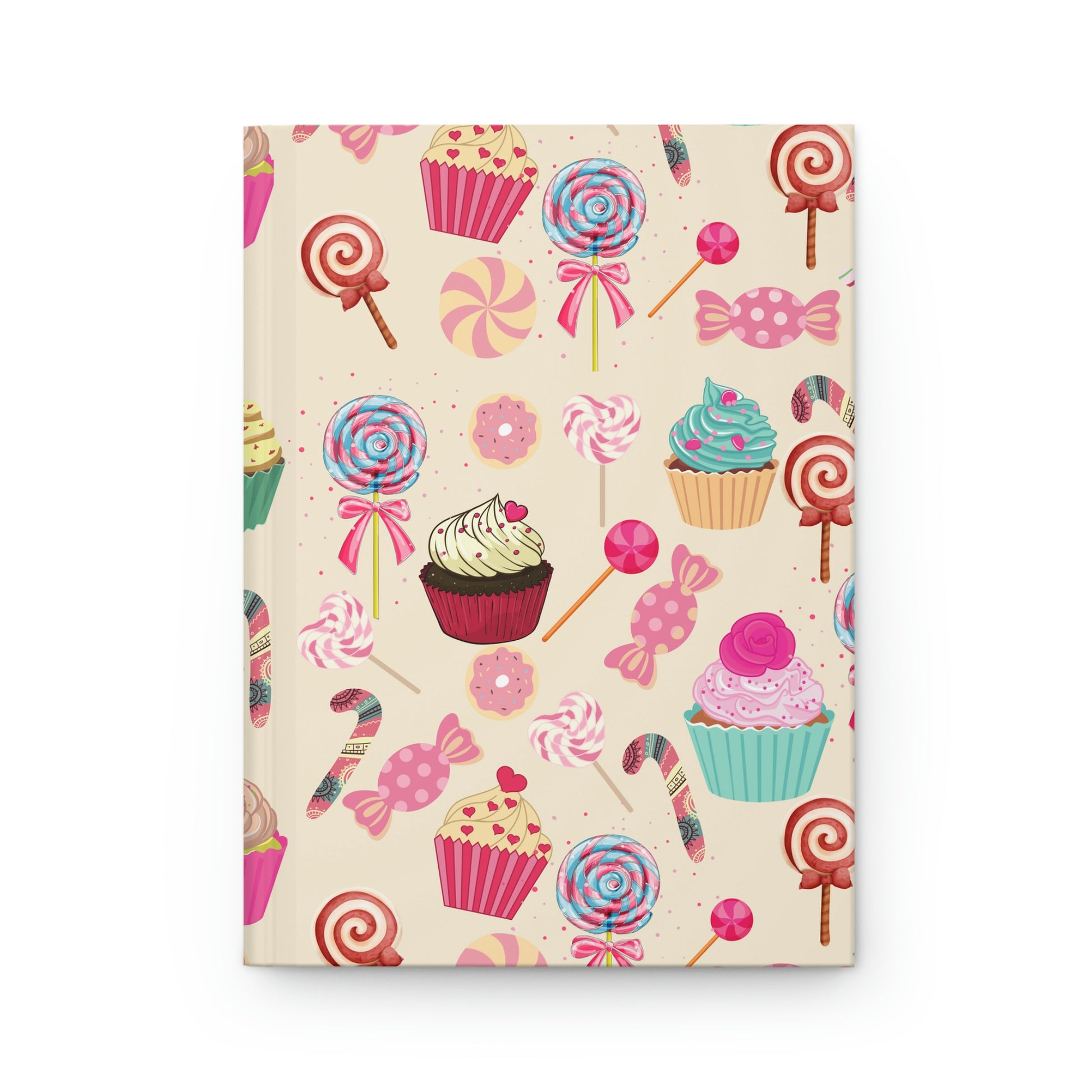 pink candy journal with cupcake, sucker and candy cane print 