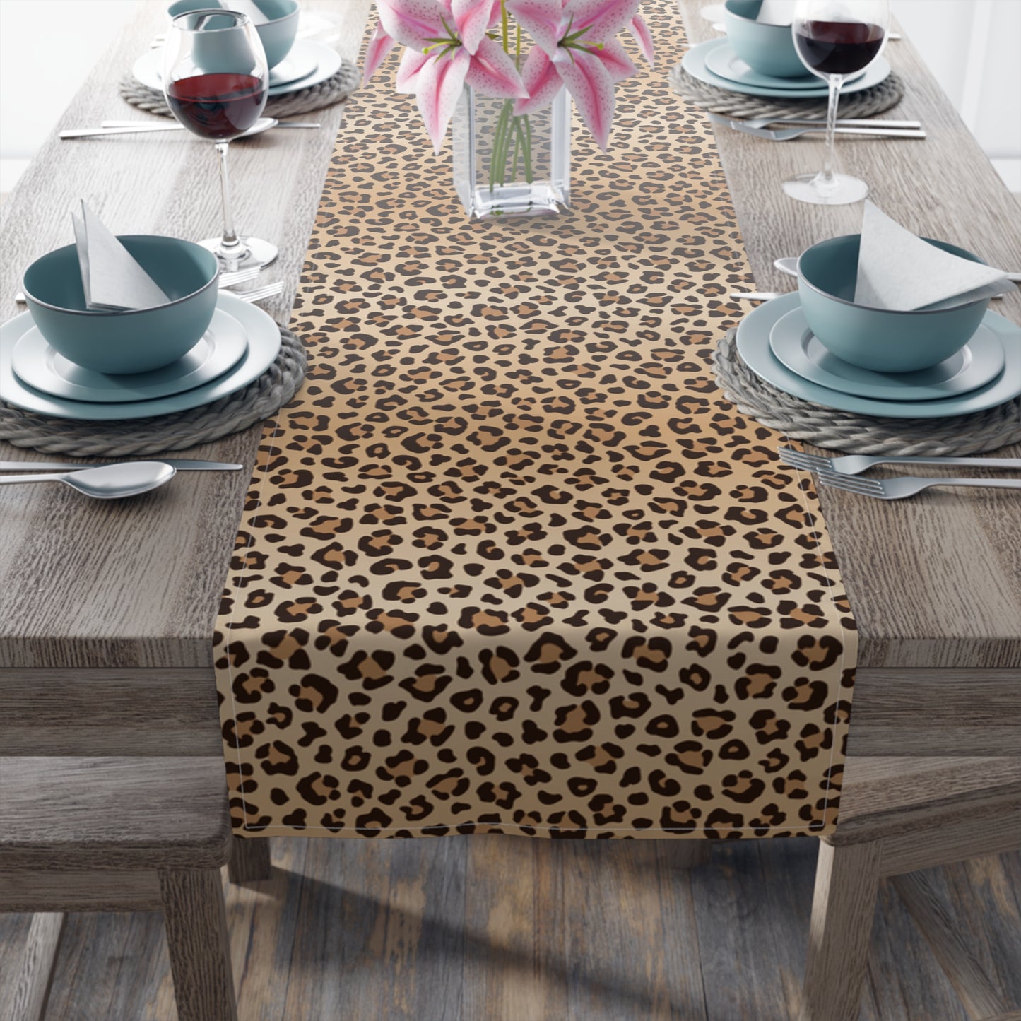 brown leopard print table runner