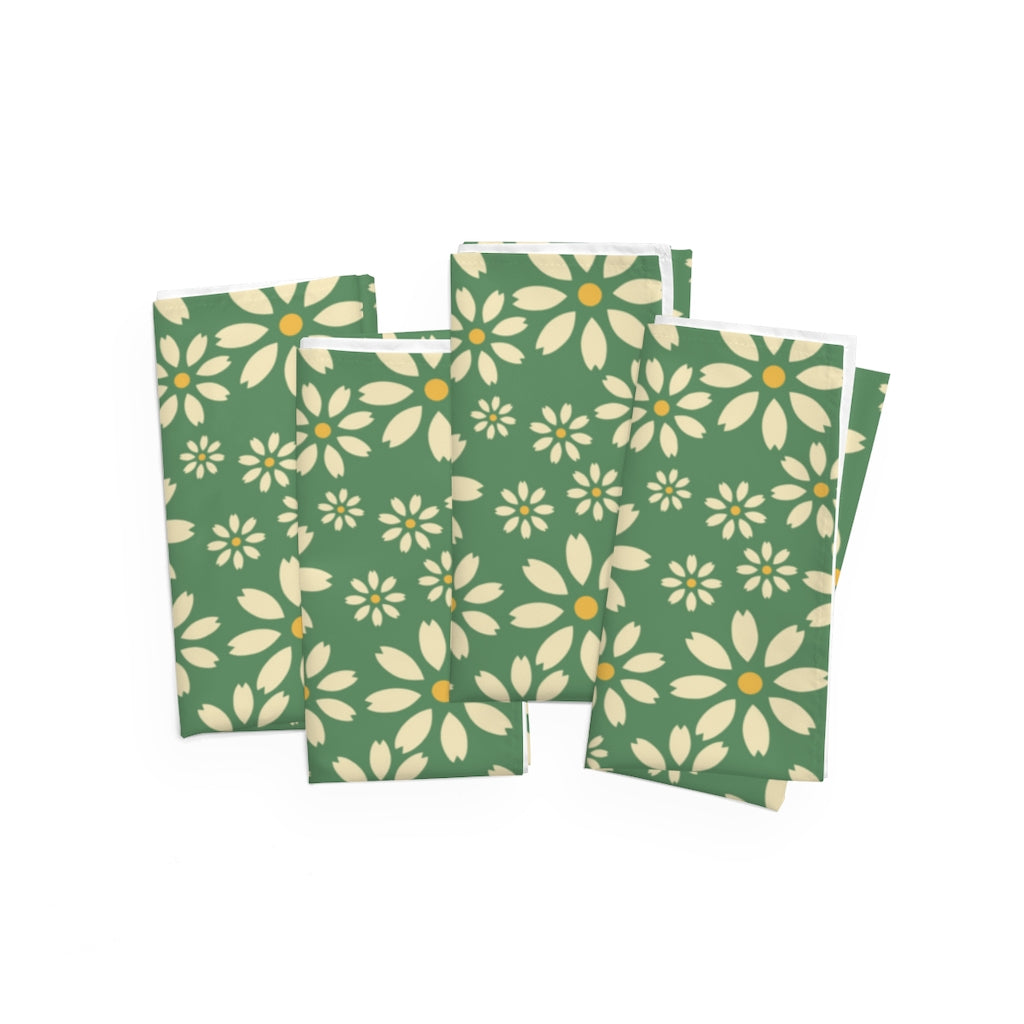 custom dinner napkins, set of 4 in green with daisy print