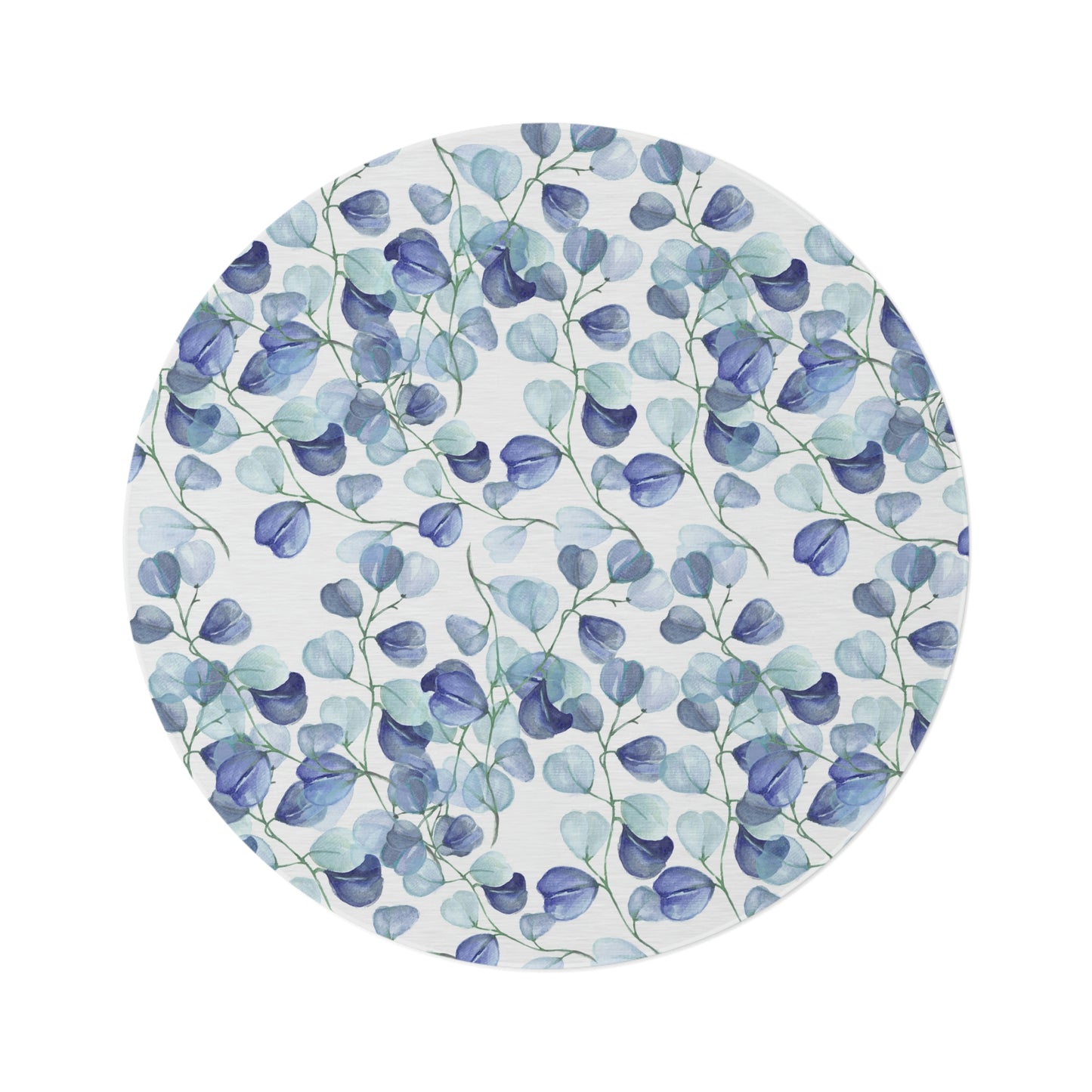 light and dark blue leaf round rug, perfect for entry way, living room or bedroom