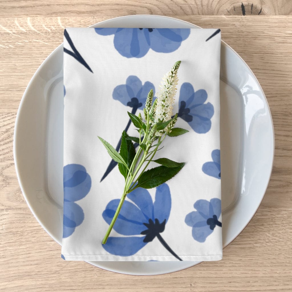 spring flower cloth dinner napkins in blue and white 