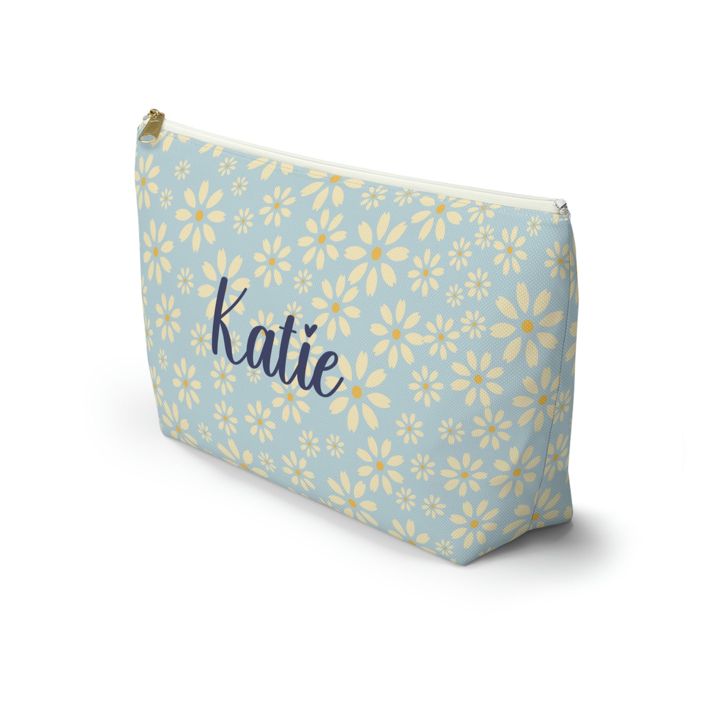 Daisy Makeup Bag / Blue Personalized Cosmetic Bag