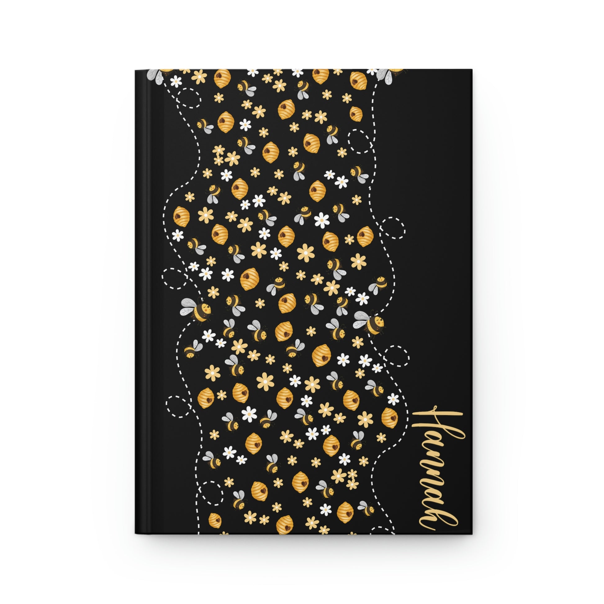 personalized honey bee journal in black and yellow
