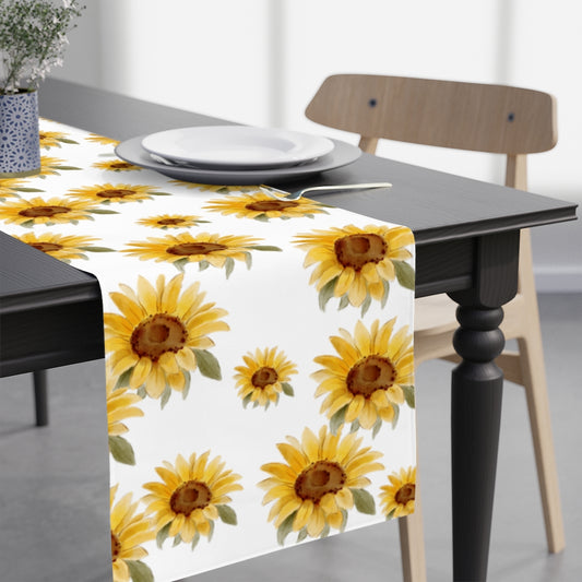sunflower table runner with watercolor sunflower pattern