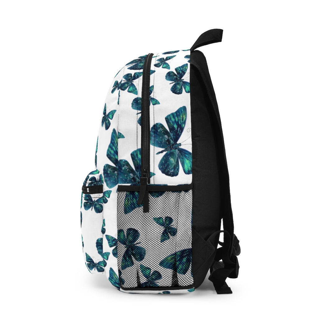 custom bookbag with blue butterflies