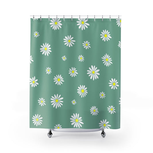 Daisy Shower Curtain / Green Bathroom Decor