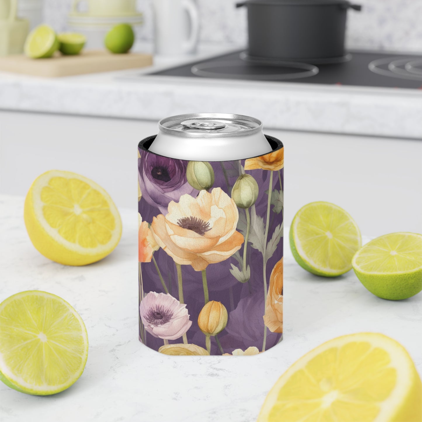Purple Floral Can Cooler / Summer Drink Koozie