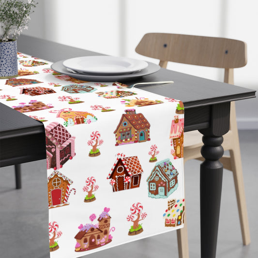 gingerbread house table runner for christmas or birthday party decor