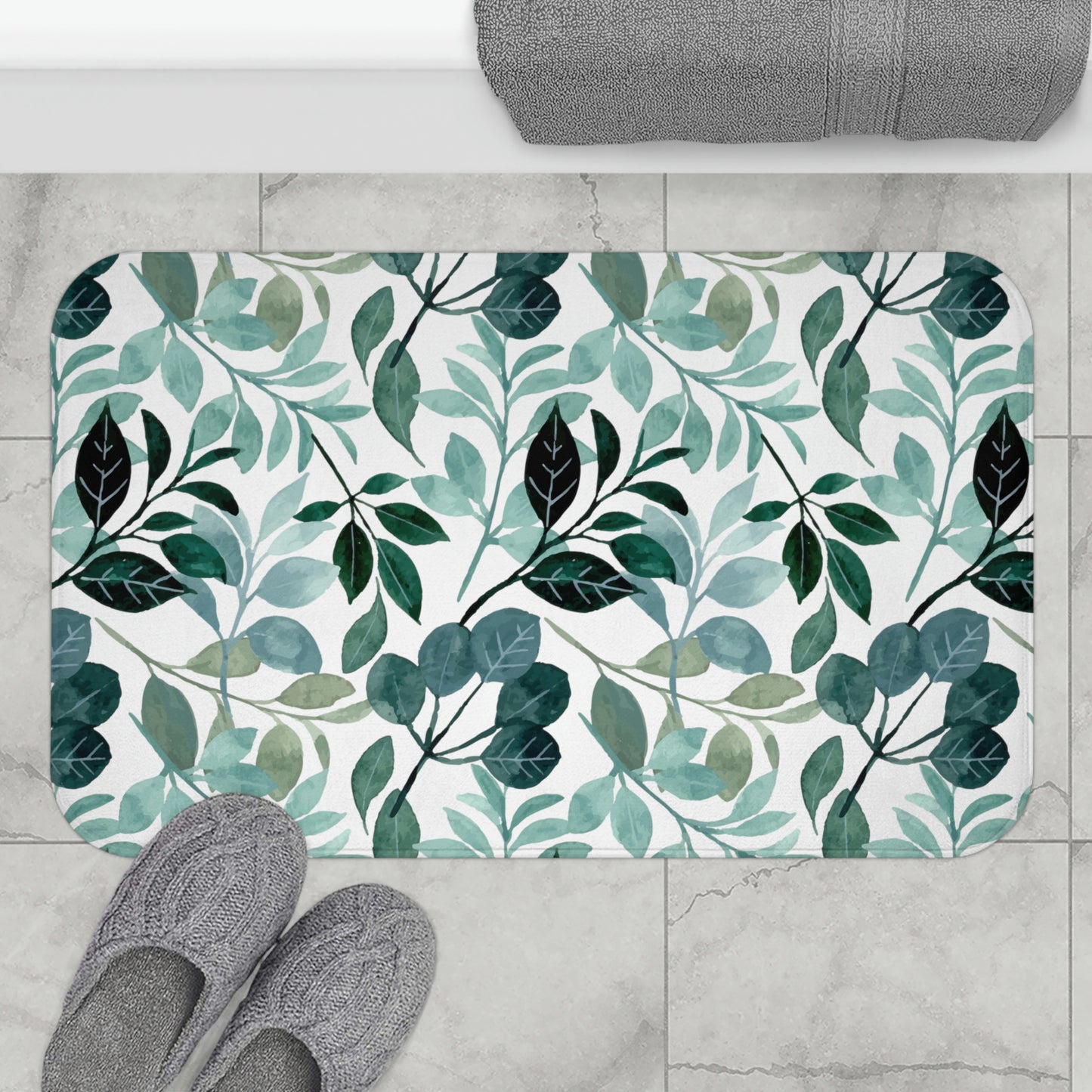 Leaf Bath Mat / Teal Bathroom Decor