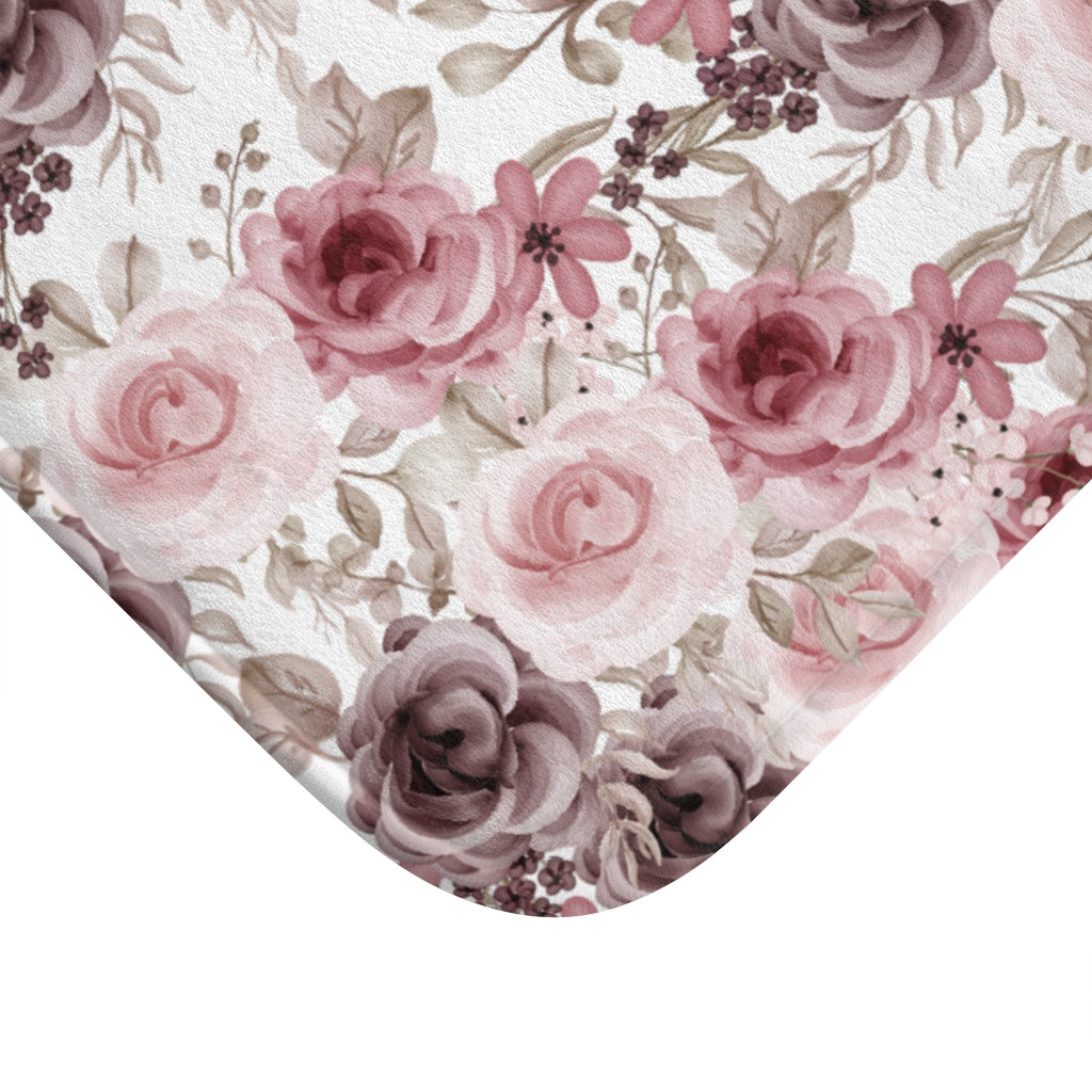 Rose Bath Mat / Pink Floral Bathroom Decor