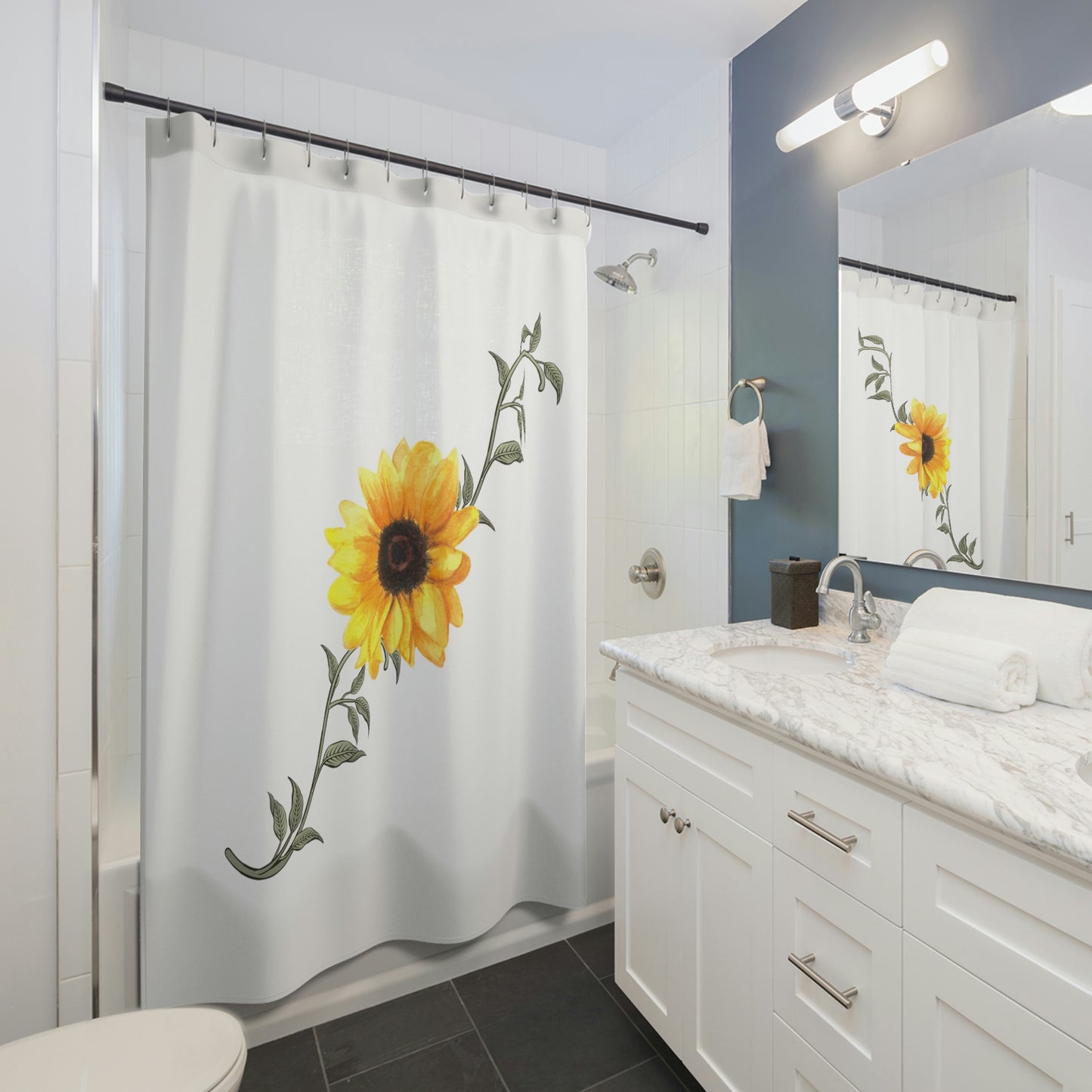 Sunflower Shower Curtain / Minimalist Bathroom Decor