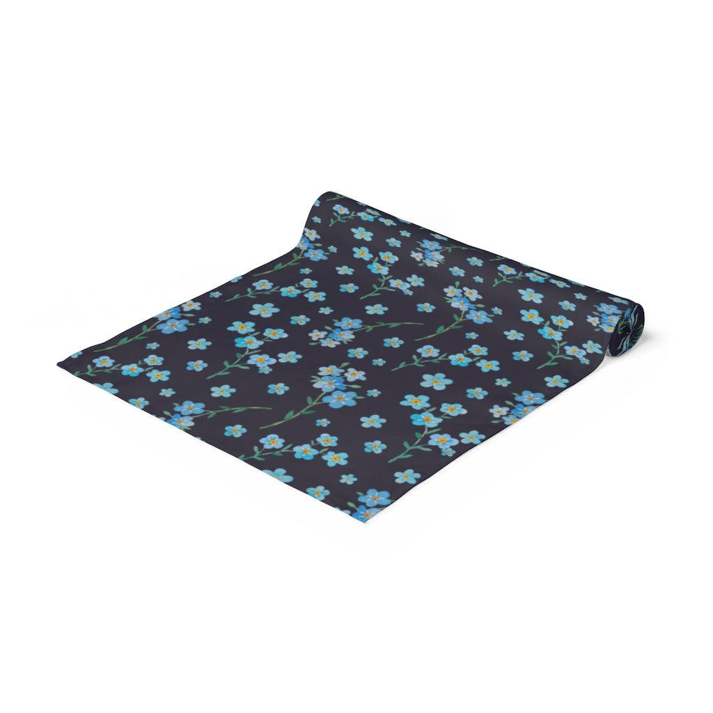 navy blue table runner with floral pattern 
