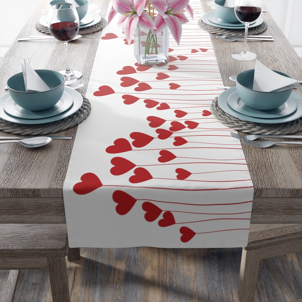 Valentines Day Table Runner / Red Heart Decor