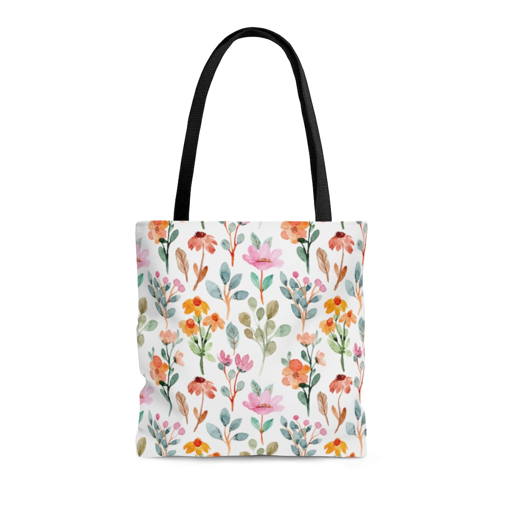 Summer Floral Tote Bag / Watercolor Floral Bag / Eucalyptus Bag