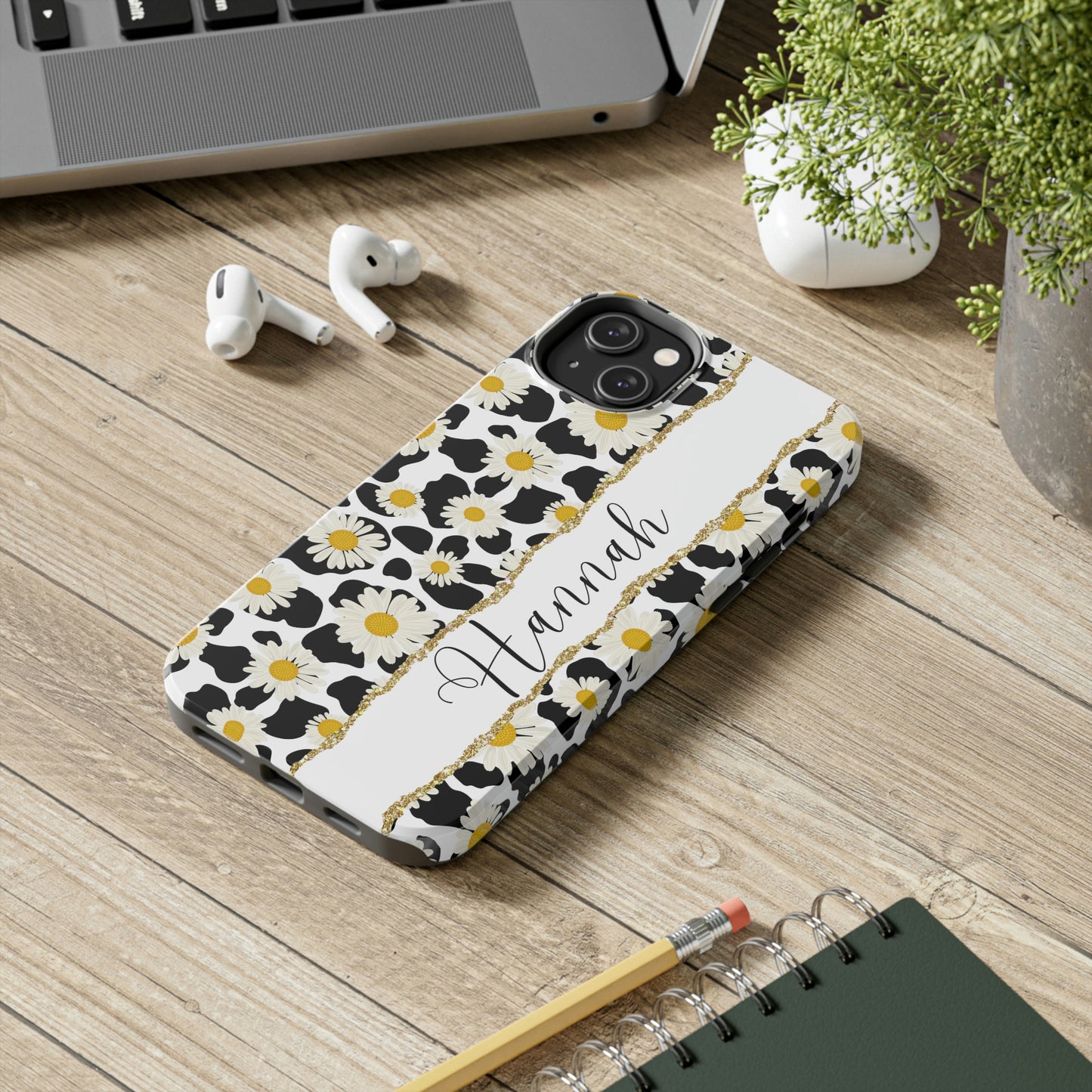 Personalized Cow Print and Daisy Iphone Case