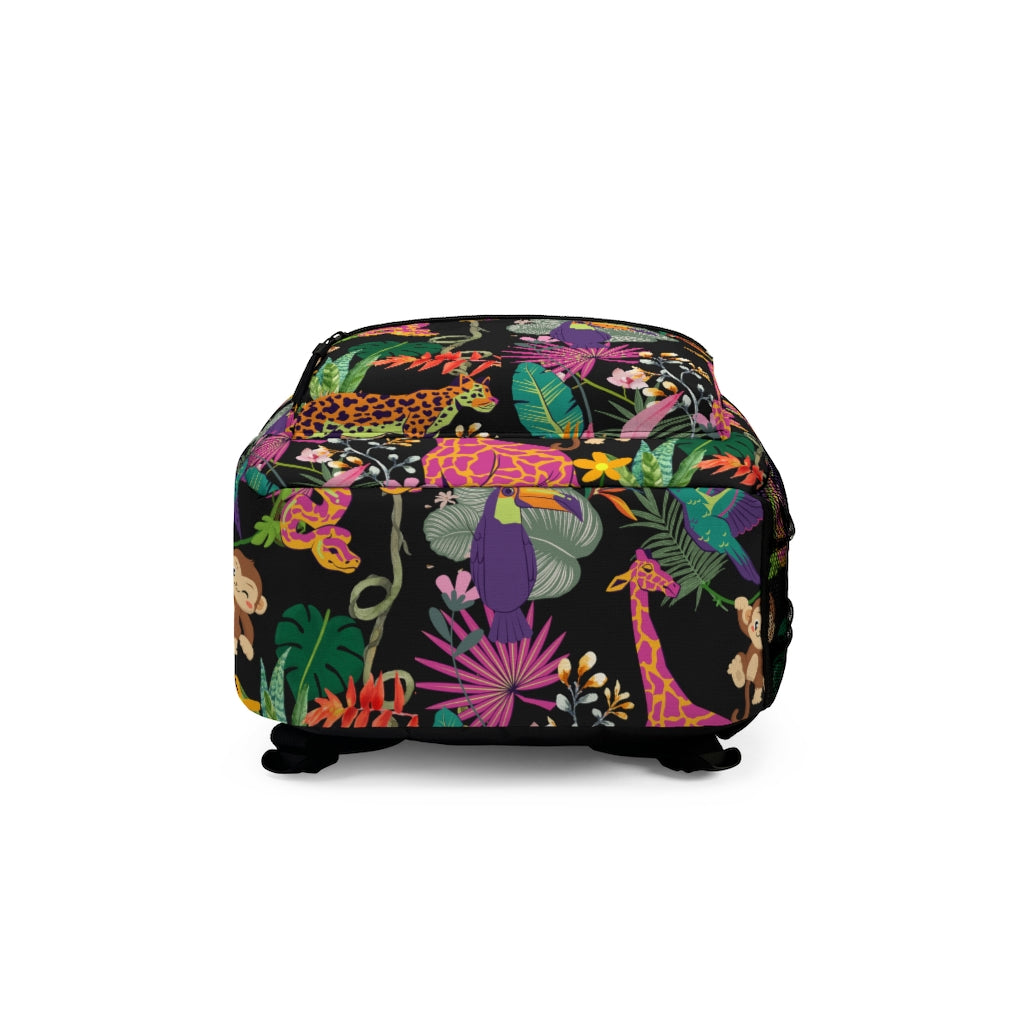 girls or boys bookbag with jungle animal and flower and leaves
